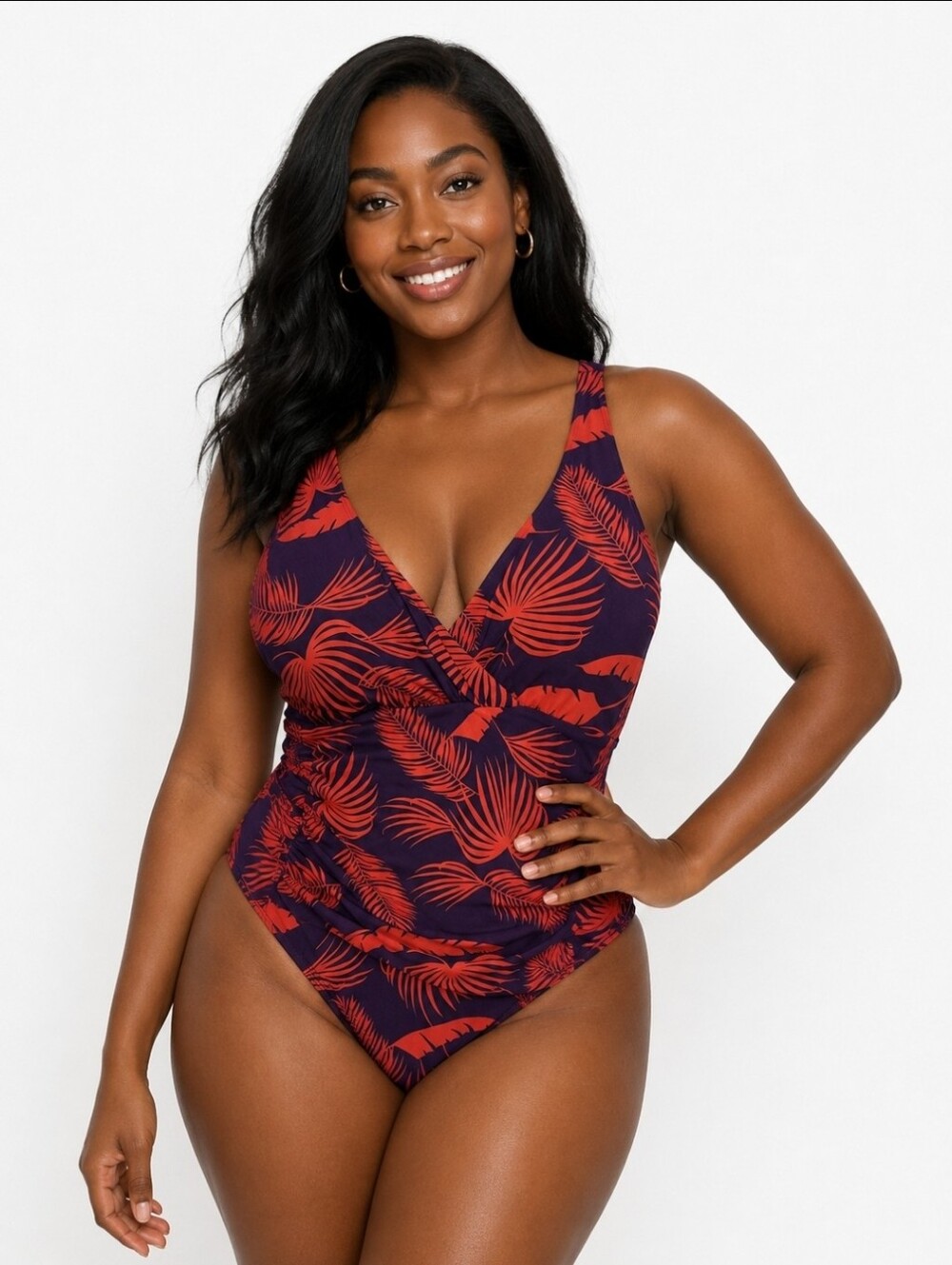 Boden Talamanca Purple Tropical Palm Leaf Ruched One Piece Bathing Suit Size 6